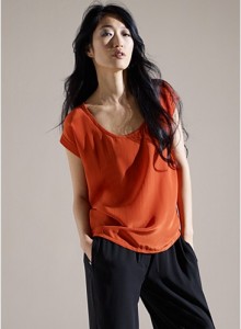 plus size fire colored silk tee from Eileen Fisher