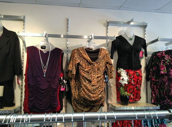 Plus size fashions on display at J. Mackenzie Fashions in Winnipeg, Manitoba.