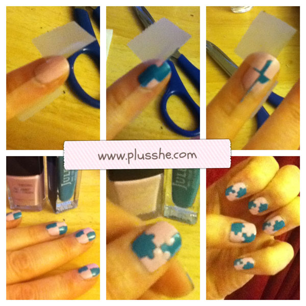 Step by Step images of nail art for puzzle pieces.