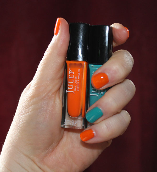 Orange and teal manicure with Julep nail polish.