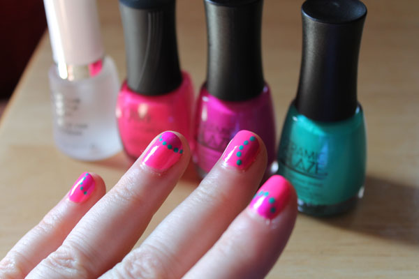 Playing with nail art dots and bright colors.