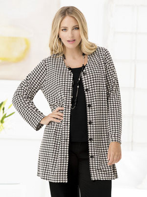 This black and white houndstooth knit jacket is from Ulla Popken.