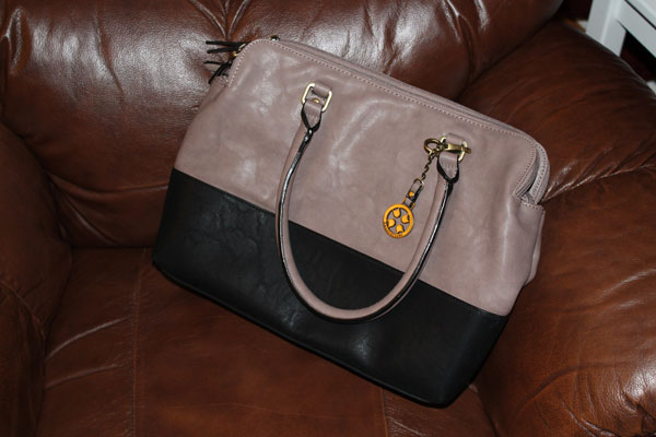 My color block taupe and black handbag from Naturalizer.