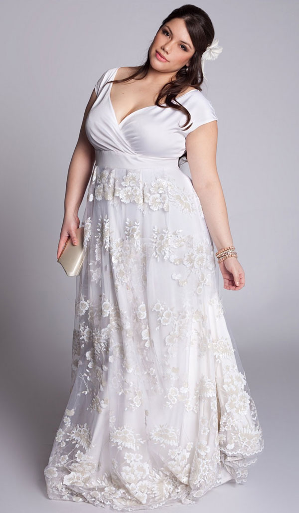 A full length wedding gown.