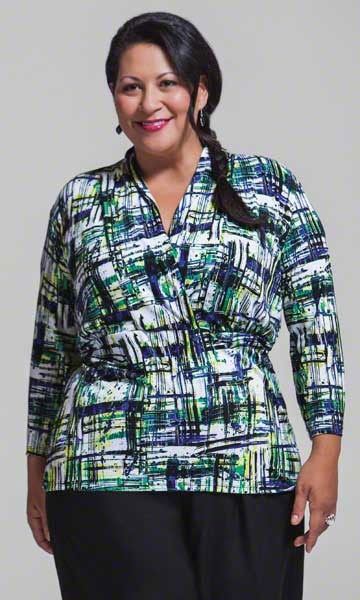 Print plus size top in cross over fashion from Making It Big.
