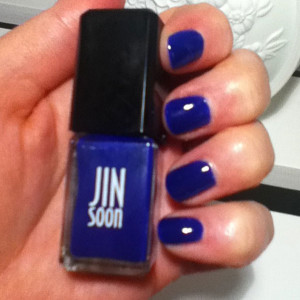 Two coats of JinSoon's Blue Iris nail polish.