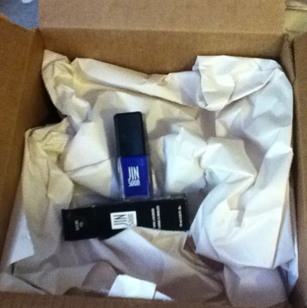 My blue iris Jin Soon nail polish arrived from Sephora in a big box.