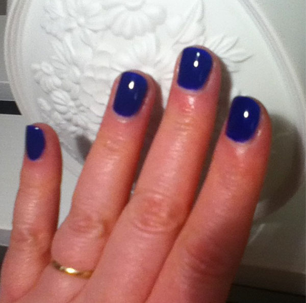 Two coats of dark blue nail polish from JinSoon.