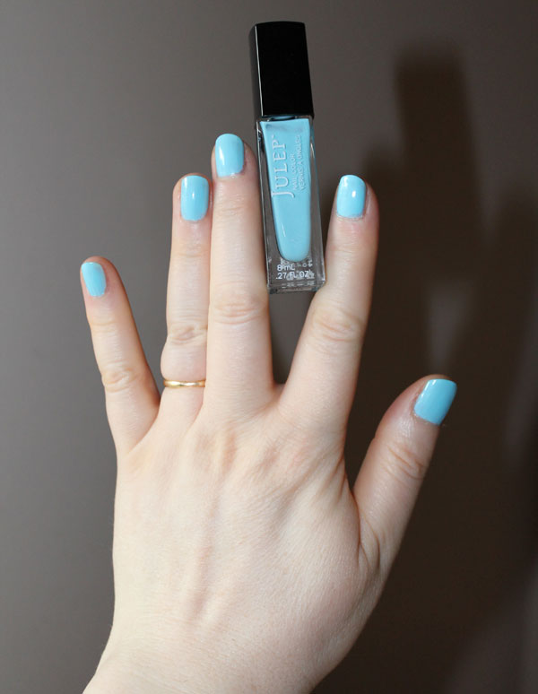A fresh coat of bright blue nail polish.